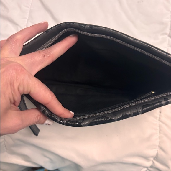 Hand painted one of a long grey and black clutch purse.